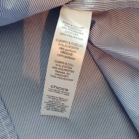 Chicos Lace Style Sleeve Blue Stripe Pearl Button - Picture 11 of 15